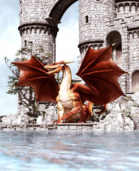 3d Drago di fantasia nella mitica isola — Foto Stock