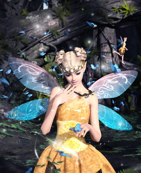 3d rendering of a fairies in magical forest — Stock Photo, Image