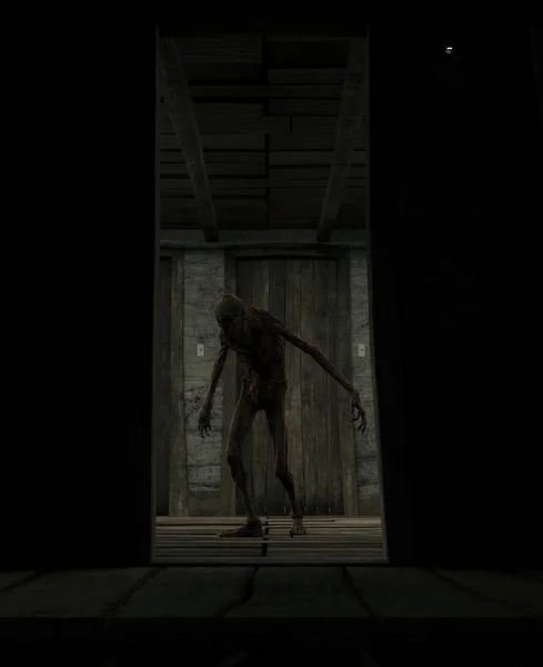 Representación 3d de un monstruo aterrador criaturas en una casa embrujada — Foto de Stock