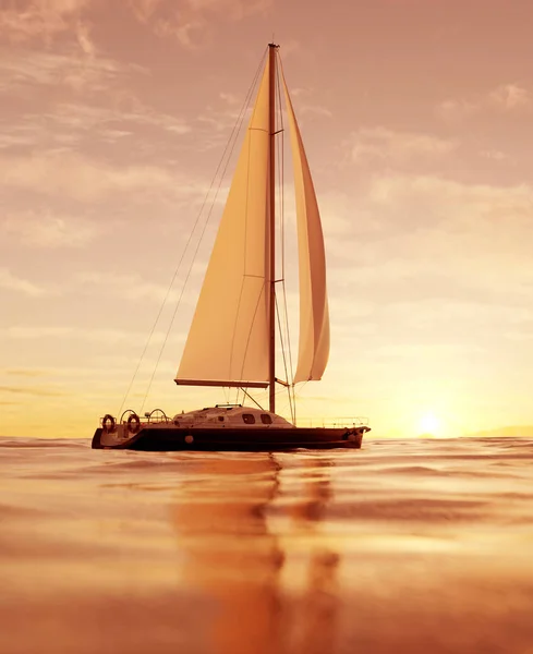 3D-weergave van een zeilboot in de Oceaan — Stockfoto