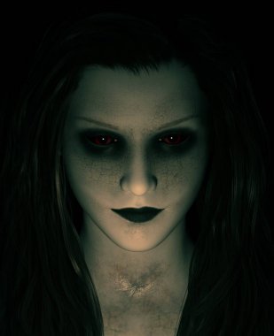 Perili ev, 3d çizim hayalet kadın