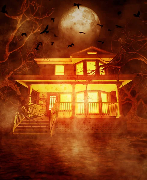 Kísértetjárta ház, 3D-s illusztráció — Stock Fotó