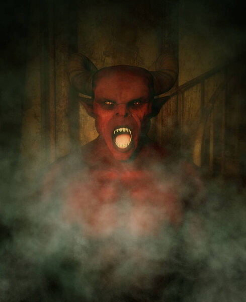 Demon in haunted house,3d illustration