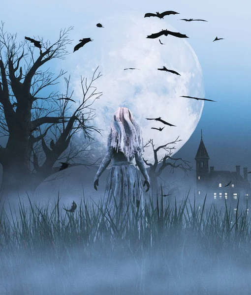 Hantu Pengantin Halloween Malam Ilustrasi — Stok Foto