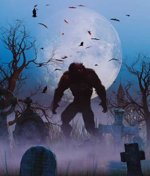 Werewolf Graveyard Scene Rendering — стоковое фото