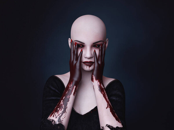 Закройте портрет женщины-призрака, 3D рендеринг
