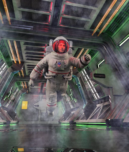 Astronaut Rymdskepp Tolkning Sci Konceptet — Stockfoto