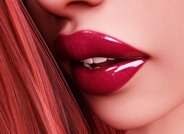 Red Lips Sexy Woman Rendering — Stock Photo, Image