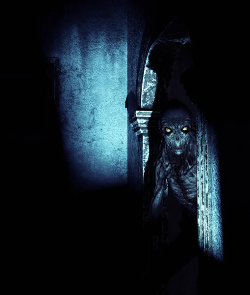 Hátborzongató Monster Egy Kísértetjárta Házban Leképezés — Stock Fotó