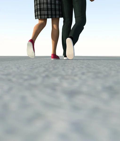 道路上のカップルの足を閉じて 3Dレンダリング — ストック写真