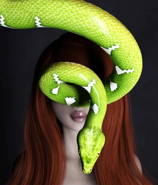 Retrato Mulher Com Árvore Verde Python Renderização — Fotografia de Stock