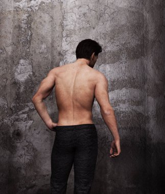 Gömleksiz, seksi bir adam, 3 boyutlu, 3 boyutlu bir figür.