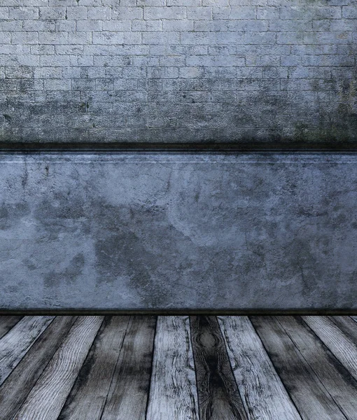 Holzboden Mit Grunge Wand Rendering — Stockfoto