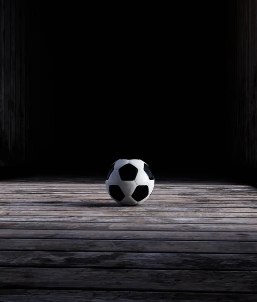 木制地板上的足球 3D渲染 — 图库照片