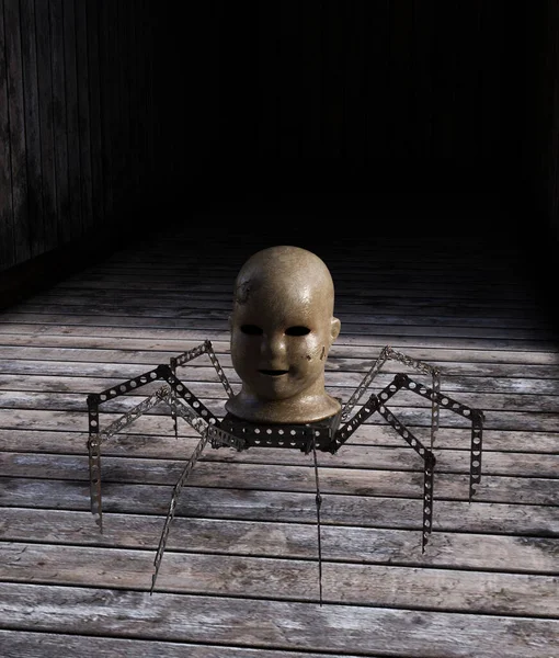 木制地板上的闹鬼玩具 3D渲染 — 图库照片