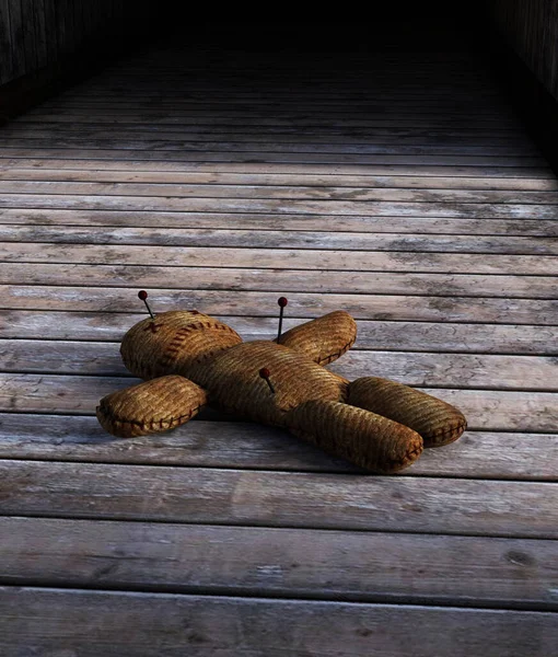 Voodoo Doll Wooden Floor Rendering — Stock Photo, Image