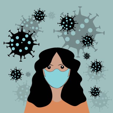 Virüsü veya kirliliği korumak için yüz maskesi takan kız