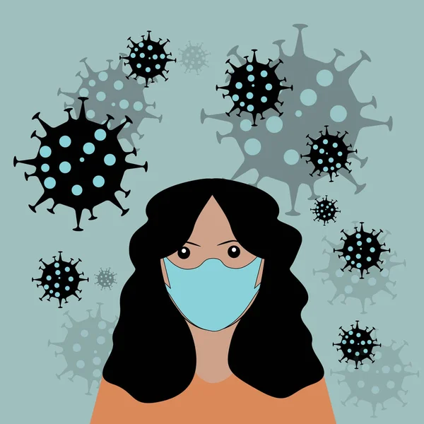 Girl Face Mask Protecting Virus Pollution — Stock Vector