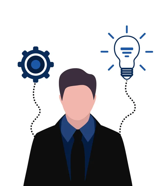 Businessman Portrait Gears Light Bulb Thinking Progress Concept Ideas Vector — Stock Vector
