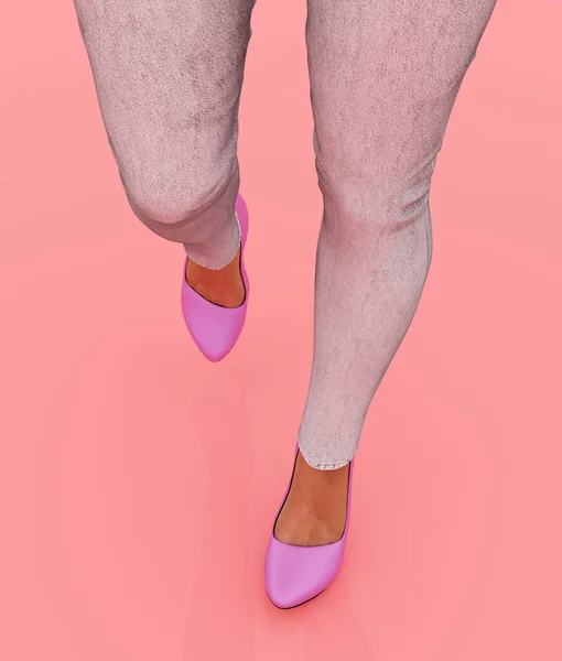 パステルカラーの背景にピンクの高いかかとを身に着けている女性 3Dレンダリング — ストック写真