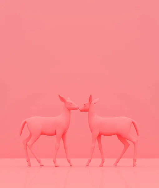 两只小鹿在彩色背景上 3D渲染 — 图库照片#