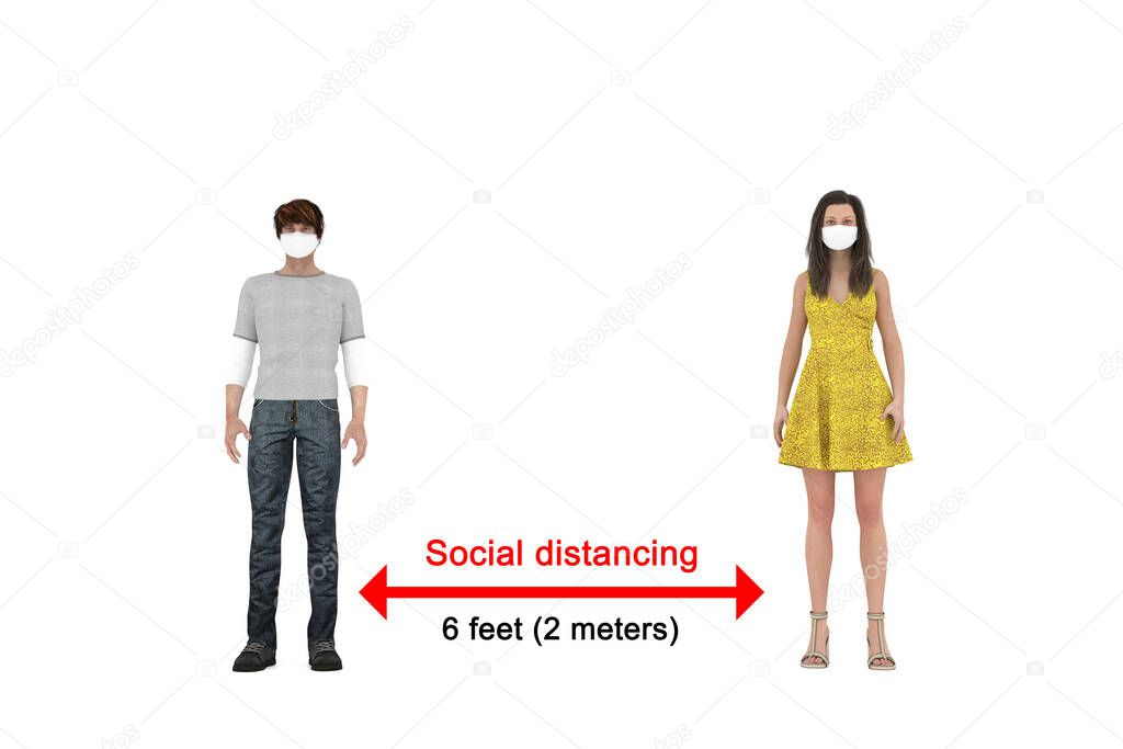 Covid-19 or coronavirus,Social distancing or physical distancing,3d rendering