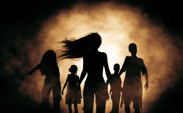 Silhouette Orda Zombie Buio Rendering — Foto Stock