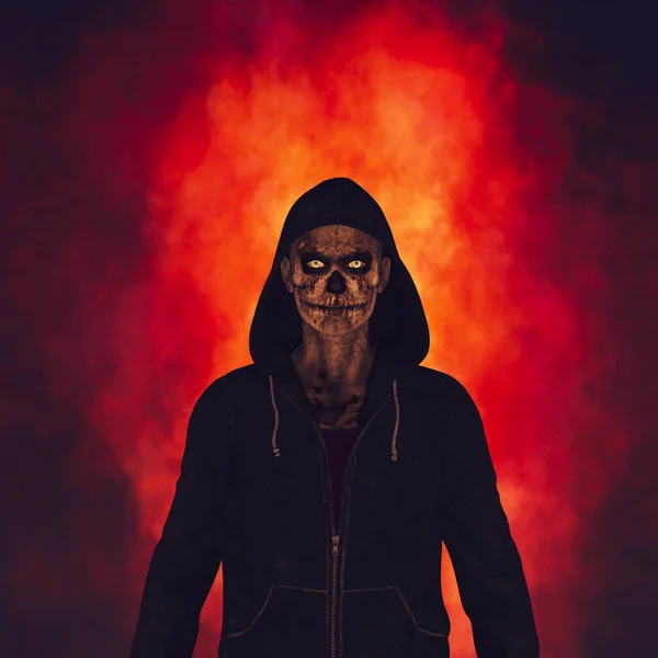 Kapüşonlu Şeytan Korku Kitabı Kapağı Sahnesi Boyutlu Görüntüleme — Stok fotoğraf