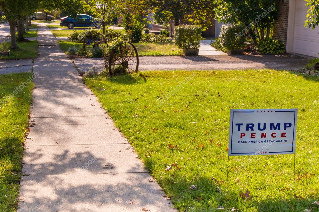 Lexington, KY, USA - October 6, 2016: Trump Pence yard sign at residential street for Presidential candidate Donald Trump 2016.