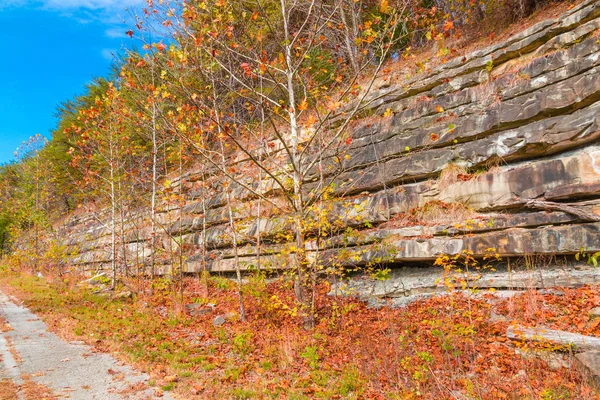 Dağ cliff kaya katmanları, renkli taş oluşumları ro ile — Stok fotoğraf