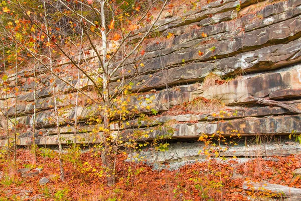 Bergklippe mit Gesteinsschichten, farbenfrohe Steinformationen von Ro — Stockfoto