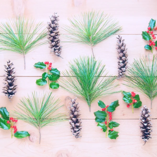 Composition de Noël. Modèle de cônes et branches de pin avec h — Photo