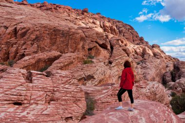 Renkli taş taş keşfetmek kadın Nevada'da çöl bize