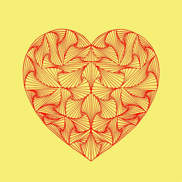 Red Zentangle Hand Drawn Decorative Heart Paradox Tangle Yellow Background — Stock Photo, Image