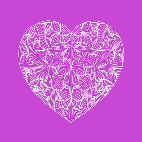 White Zentangle Hand Drawn Decorative Heart Paradox Tangle Purple Background — Stock Vector