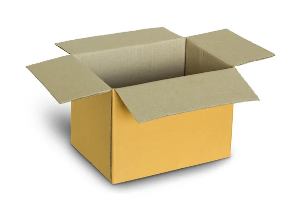 Открытая картонная коробка на белом фоне — стоковое фото