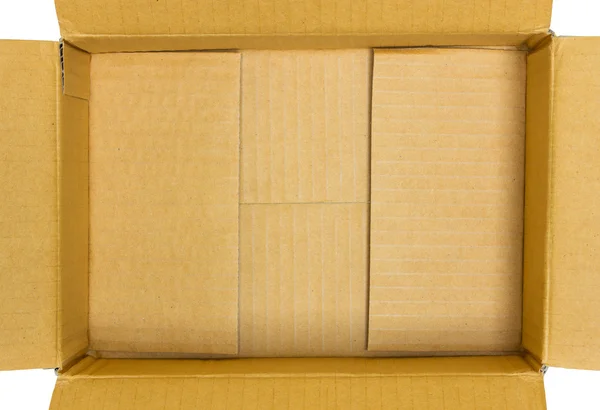 Відкрита картонна коробка вид зверху — стокове фото