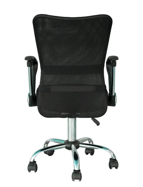 クリッピングと白で分離された黒のオフィス椅子の背面図 — ストック写真