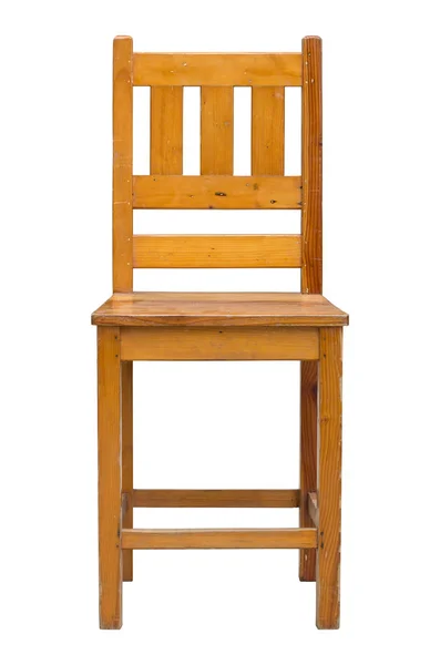 Вид спереди на деревянный стул, изолированный на белом с вырезанной дорожкой — стоковое фото