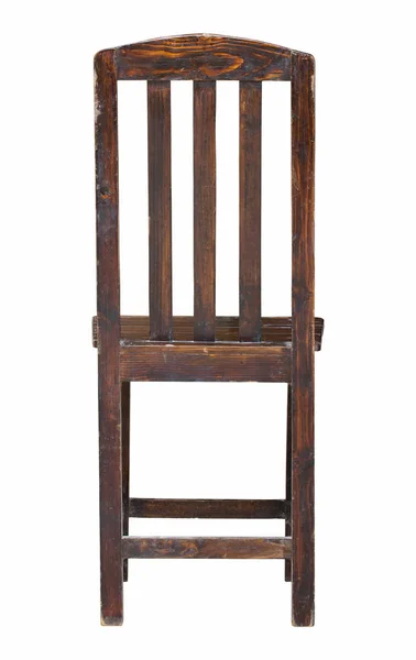Vista posteriore di sedia in legno isolato su bianco con percorso di ritaglio — Foto Stock