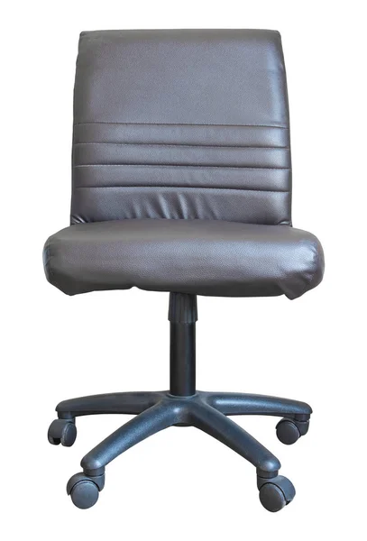 Clippi と白で隔離革オフィスの椅子の正面図 — ストック写真