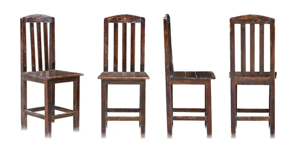 Conjunto de cadeira de madeira escura isolada no fundo branco — Fotografia de Stock
