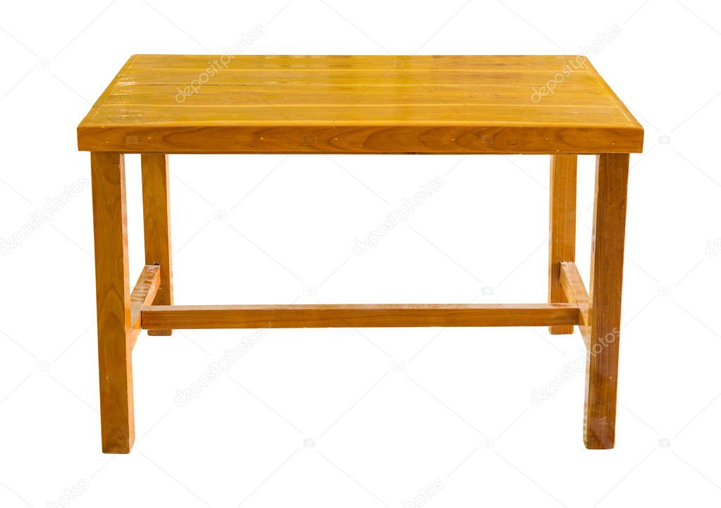 front view of wooden table isolated on white with clipping path