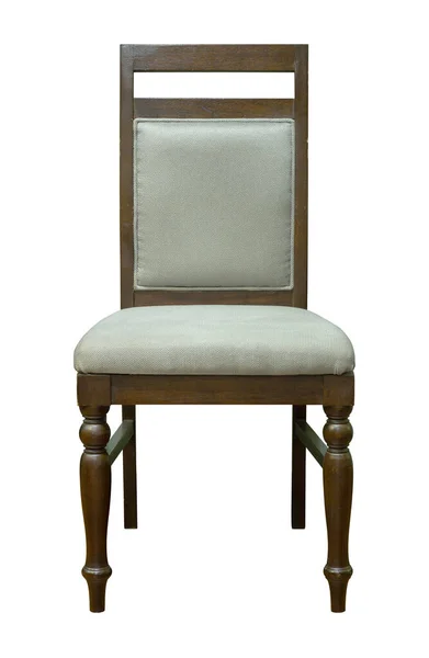 Widok z przodu drewniane krzesło z siedzenia tkaniny izolowane na białym Ba — Zdjęcie stockowe