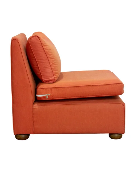 Side View of Orange Fabric Sofa Furniture with Pillow Isolated o — ストック写真