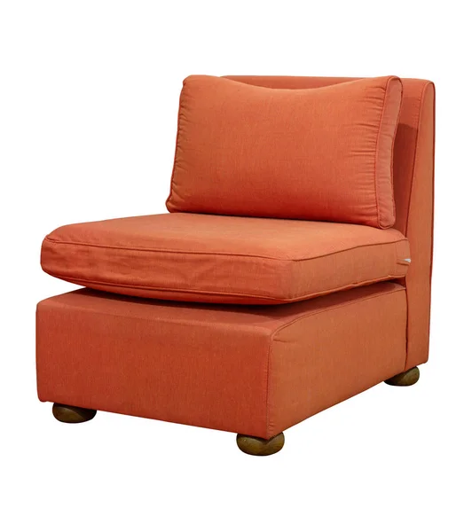带有枕头的橙色织物沙发家具，与白色隔离开。 — 图库照片