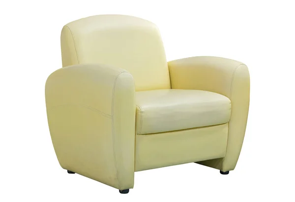 Żółta skórzana sofa Meble izolowane na białym z Clipping Pa — Zdjęcie stockowe