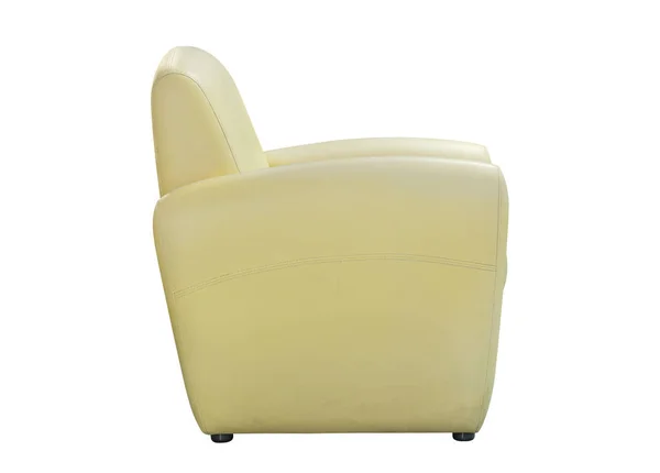 Widok z boku Żółta skórzana sofa Meble izolowane na biały dowcip — Zdjęcie stockowe