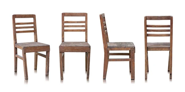 Sada staré dřevěné židle izolovaných na bílém pozadí — Stock fotografie