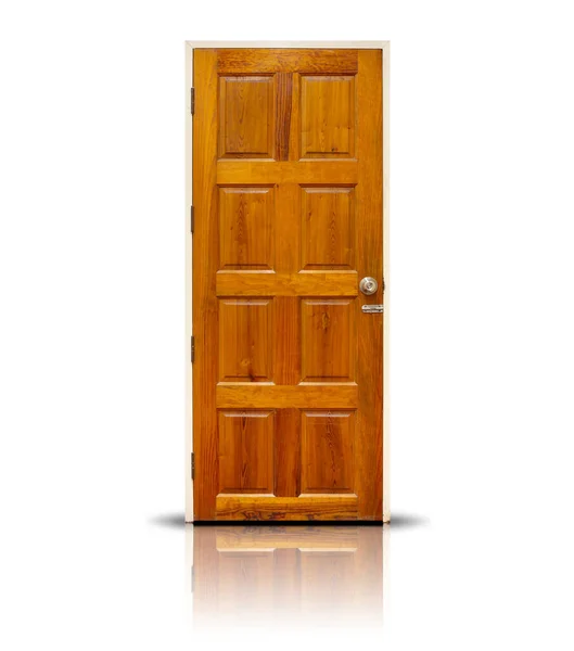 Dřevěné Dveře Izolované Bílém Pozadí — Stock fotografie